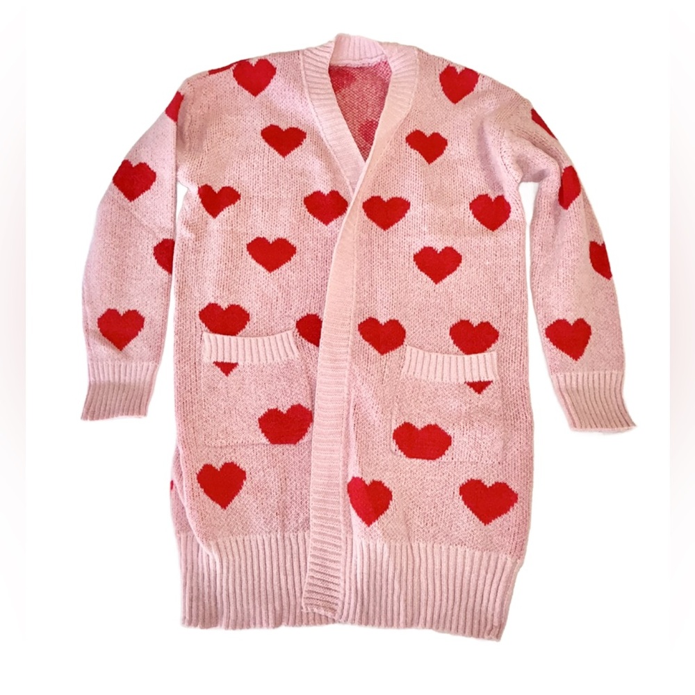 Pink and Red Heart Patterned Women's Sweater